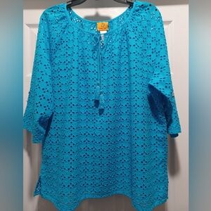 Ruby Rd. XL Blue Eyelet Blouse with Tank